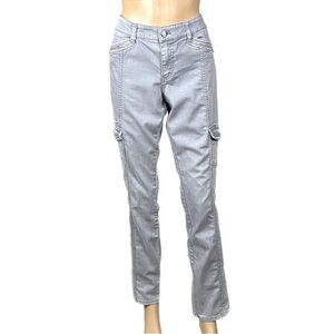 WHITE HOUSE BLACK MARKET Noir slim leg grey jean rhinestone accents Size 8R EUC